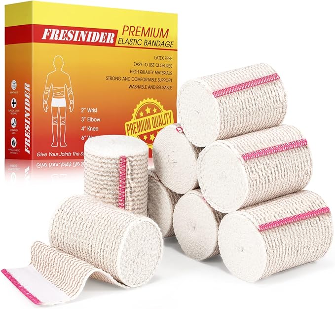FRESINIDER Premium Elastic Bandage Wrap 3 Inch, 8 Pack, Hook and Loop | Versatile 3-Inch Cotton Compression Wrap for Ankle, Wrist and Elbow; Secure Ends for Sprains, Swelling and Sports Recovery.