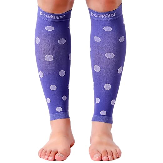 Doc Miller Calf Compression Sleeves 20-30 mmHg for Women & Men, 1 Pair | Footless Compression Socks, Polka Dots Design, Shin Splints Relief, Varicose Veins, Running, Nurses, Travel, Leg Support