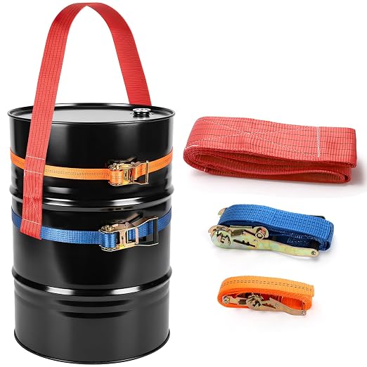 TOPZEA Drum Handling Sling for 55 Gallon Drum, Barrel Lifting Web Sling Tilt-Free Heavy Duty Lift Straps with 2 Adjustable Ratchet Strap, WLL 6600 LB, Fits for Farm Barn Crane Forklift Truck, 78.7" L