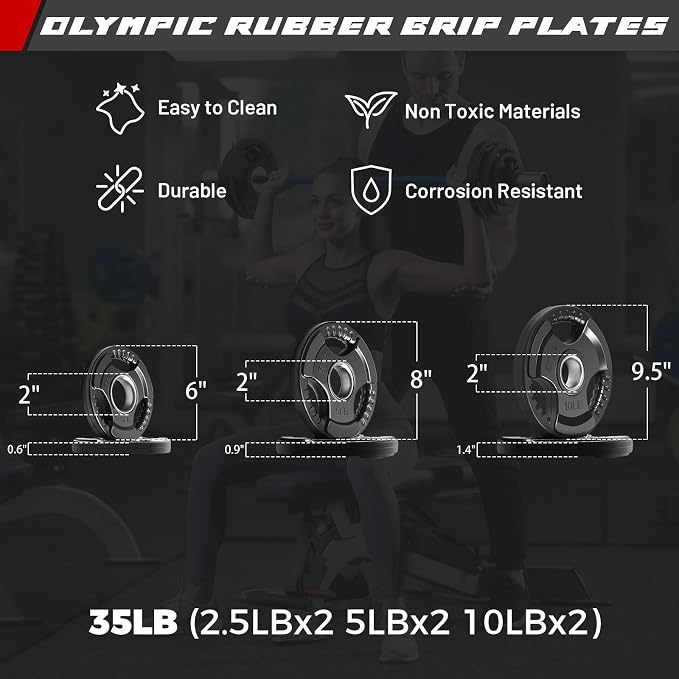 RitFit Barbell Weight Set - 4/6FT Olympic Barbell with Weight Plates (55-115LB Total) - Weightlifting Equipment for Squats, Curls, Deadlifts, Presses, Hip Thrusts