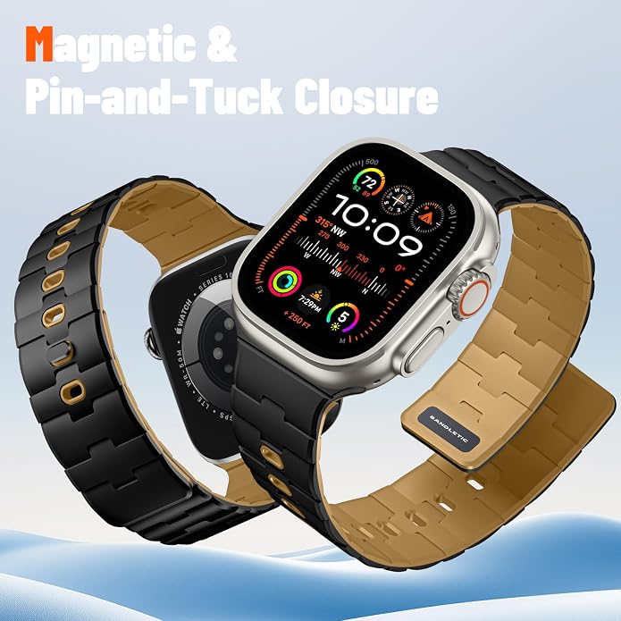Bandletic Magnetic Silicone Watchband Compatible with All Apple Watch | Strong Magnet Sport Strap for iWatch Ultra 49mm Series 11-1 SE 46mm 45mm 44mm 42mm 41mm 40mm 38mm, Ideal for Men Women