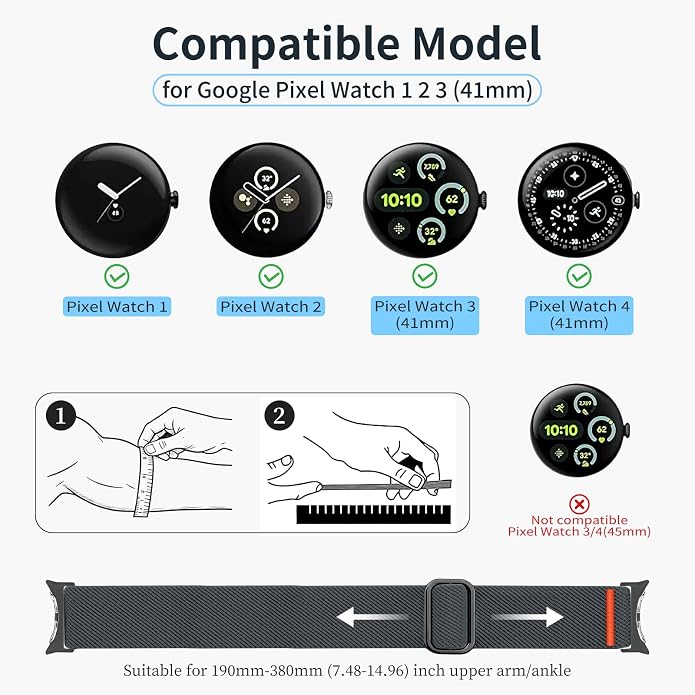 Sport Ankle/Arm Band Compatibel with Google Pixel Watch 1/2/3 4 (41mm) Google Pixel Watch 4 3 （45mm）,Elastic Nylon Arm Bands for Google Watch Men/Women