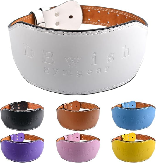 Leather Gym Fitness Belt, 4" & 6" Padded Lumbar Back Support, 10 Adjustable Holes for Weightlifting Powerlifting Bodybuilding Deadlift Squat Workout Strength Training