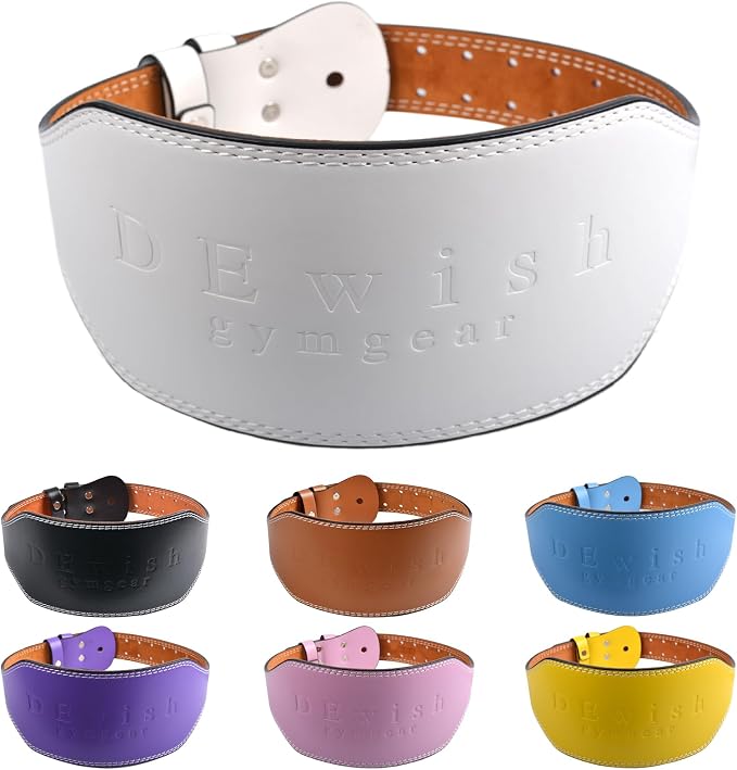 Leather Gym Fitness Belt, 4" & 6" Padded Lumbar Back Support, 10 Adjustable Holes for Weightlifting Powerlifting Bodybuilding Deadlift Squat Workout Strength Training