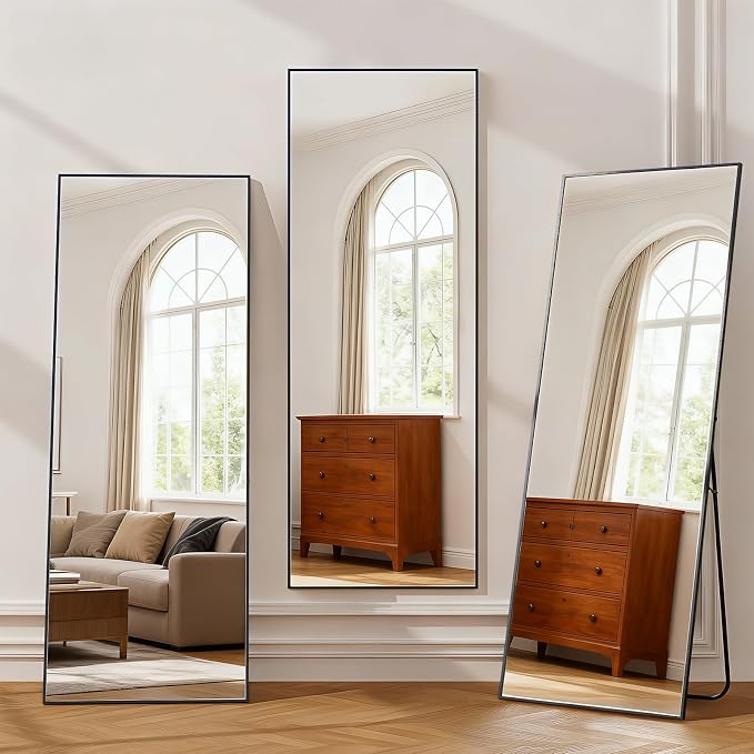 Simple Deluxe Full Length Mirror, 56"×15" Large Floor Mirrors, for Wall Door Bedroom Bathroom Living Room (Black)