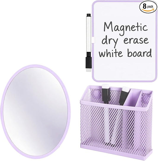 8 PCS Purple Locker Accessories for Girls Cute Locker Decorations Kit with Magnetic Mirror Whiteboard Pen Holder Magnets Locker Organizer Set for School Back to School Essentials