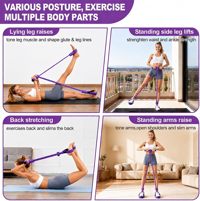 Pedal Resistance Bands with Handles, Separated 8-Tube Multifunction Exercise Bands, Yoga Tension Rope, Natural Rubber Elastic Equipment for Abdomen, Waist, Arm, Leg Stretching