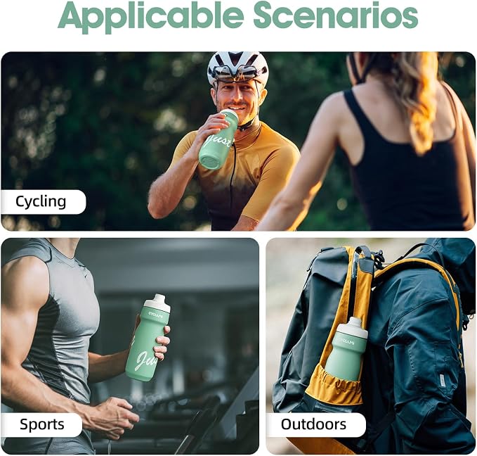 Bike Water Bottle 22oz/650ml Cycling Squeeze Water Bottle BPA Free Leakproof Easy-Squeeze Sports Bottles for Bicycle Gym Camping Hiking Larkspur Green