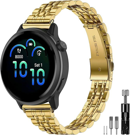 20mm Slim Metal Compatible with Garmin Vivoactive 6 Watch Band/5/3/3 Music/Venu/Venu Sq 2/Venu 2 Plus,Stainless Steel Elegant Thin Strap Chain for Forerunner 55/165/245/645/570 42mm Women Men