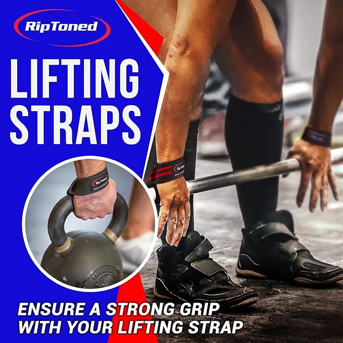 Rip Toned Lasso Lifting Straps for Weightlifting, 23¼" Padded | 1 Pair, cotton, non-latex neoprene. No break-in. Quick release. Deadlifts, rows, shrugs, pull-ups. Machine washable.