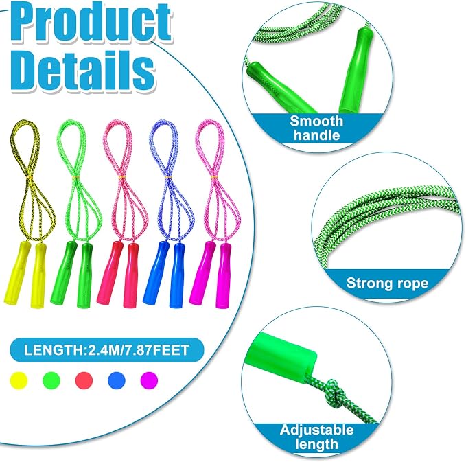 Honoson 80 Pcs Rainbow Jump Rope Bulk Gift for Kids 7.8ft Nylon Stripe Ropes with Handle Adjustable Colorful Party Favor Operation Christmas Item Gift Boxes Outdoor Exercise Fitness (Multicolor)