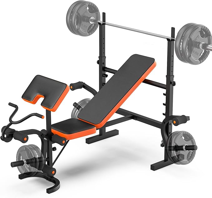 Fostoy Adjustable Olympic Weight Bench with Squat Rack & Leg Developer | 770lbs Positions & Heavy Duty Frame, Designed for Bench Press, Squats, Dumbbell Training and Full Body Workouts