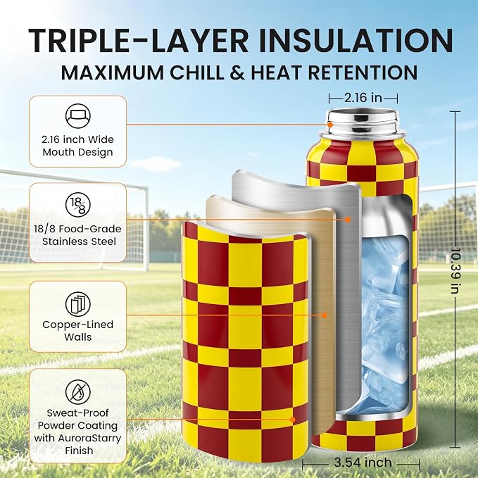 RAYMYLO Insulated Water Bottle 40 oz, Triple Wall Vacuum Stainless Steel | (Cold for 36Hrs, Hot for 18Hrs), Leak Proof & Non-BPA, Modern Water Flask Jug with Paracord Handle & Straw Spout Lids