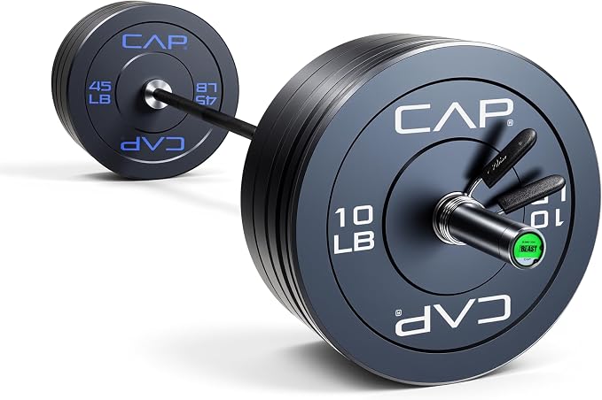 CAP Barbell Olympic Weight Set with 7ft Barbell & Bumper Plates | 160-370 lbs | Multiple Options