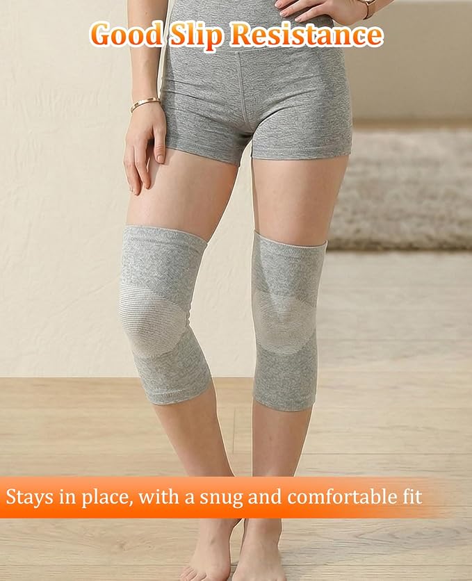 3 Pair Bamboo Knee Sleeve for Women & Men, Knee Brace Compression Support for Running Hiking and Daily Wear, Large Gray for (70-90KG)