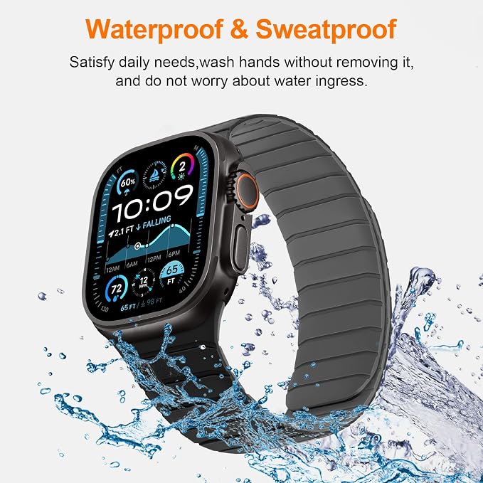 Tasikar Magnetic Bands Compatible with Apple Watch 49mm 46mm 45mm 44mm 42mm Soft Silicone Replacement Loop Wristband for iWatch Ultra 3 2 1 SE Series 11 10 9 8 7 6 5 4 3, Black-Grey