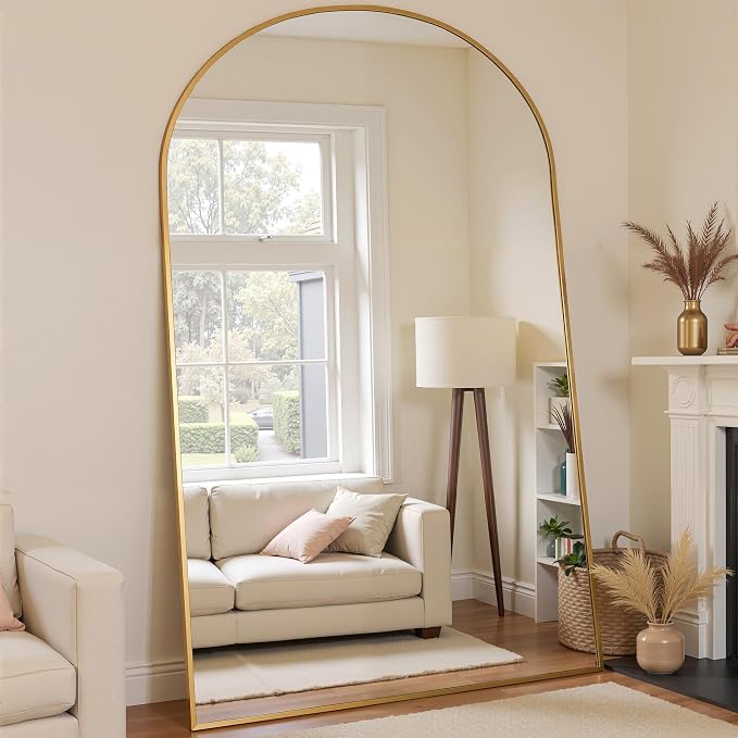 Floor Mirror, 81"x41" Oversized Full Length Mirror with Stand, Arched Full Body Mirror Standing Hanging Leaning Against Wall, Aluminum Frame Giant Mirrors for Bedroom Cloakroom, Gold