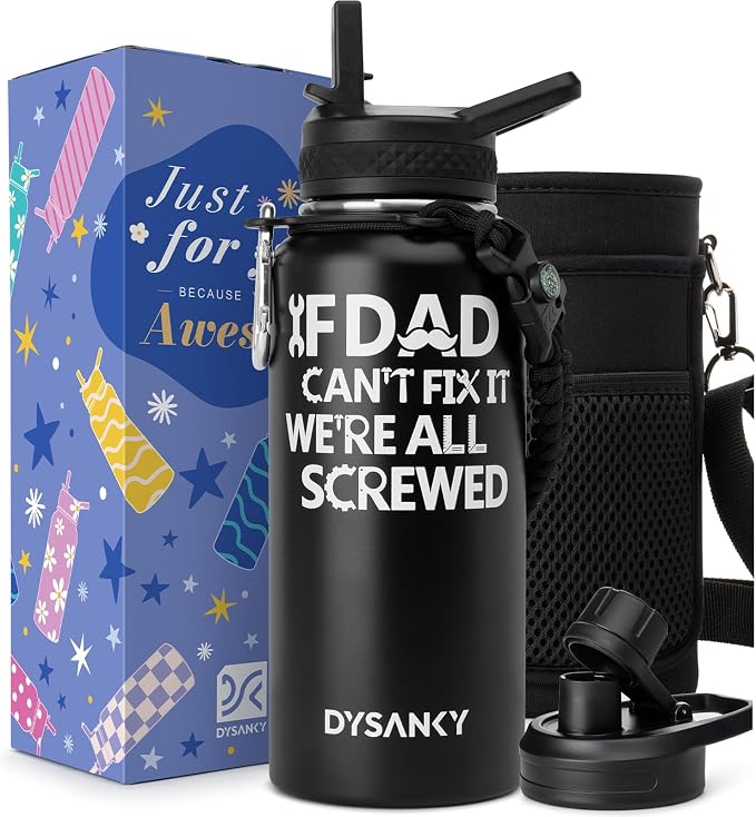 DYSANKY Fatehers's Day Water Bottle Gift– Insulated Stainless Steel Bottle with Carrier Bag, Strap & Gift Box – BPA-Free – Ideal for Hiking, Camping & Travel 32 oz