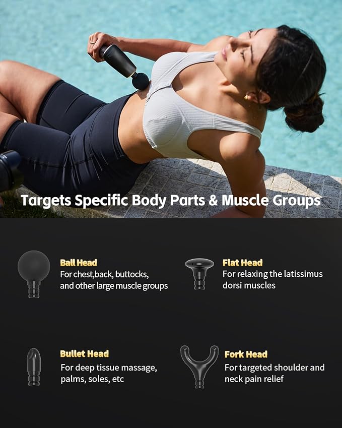 2-in-1 Detachable Massage Gun Deep Tissue with Extension Handle | Percussion Muscle Massager For Back Neck Shoulder Waist, Back Massager for Pain Relief, Gifts For Women Men, FSA-HSA Eligible