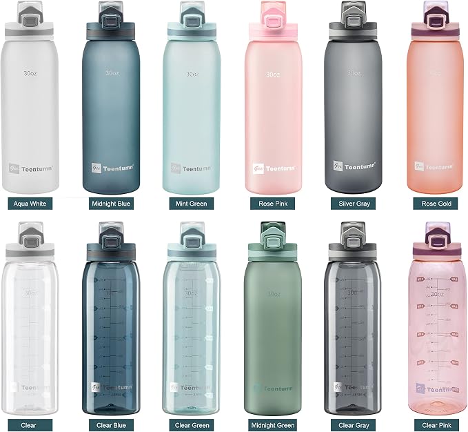 30oz Water Bottle with Time Markers and Filter, BPA Free Large Durable Portable Plastic Bottle for school (Pack of 1)