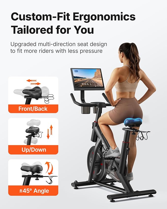 MERACH Exercise Bike, Magnetic Friction Stationary Bike with Brake Pad and Exclusive App, Low Noise Indoor Cycling Bike with 300lbs Weight Capacity, Tablet Mount and Fitness Courses for Weight Loss