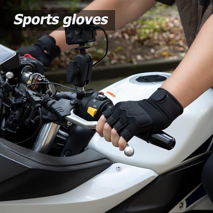 FIORETTO Fingerless Gloves for Men, Breathable Grip Palm Gloves for Motorcycle Riding, Driving, Cycling, Exercise, Workout, Climbing, Hiking and Outdoor Activities M210603
