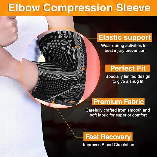 Doc Miller Elbow Compression Sleeves for Tendonitis, Women & Men, 1 Pair | Compression support, Arm Brace, Tennis Injuries, Bursitis Relief, Tendon Care, Active Use, Sports & Recovery