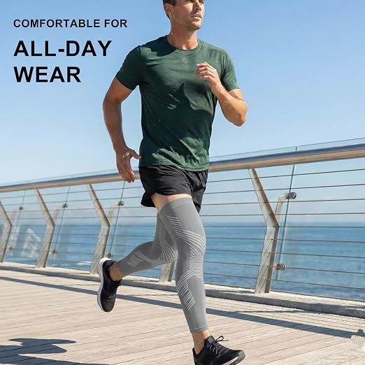Full Leg Compression Sleeves for Men and Women,2 Pack Legs Sleeves Long Knee Brace Support for Running, Basketball, Cycling, Workout, Sports - Gray,L