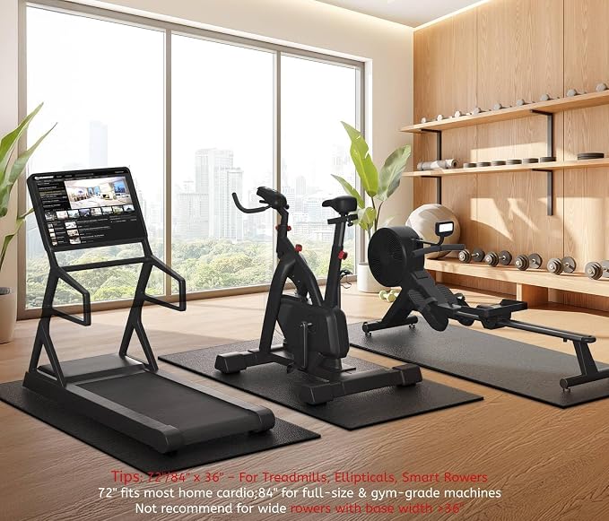 GymCope Treadmill Mat for Hardwood Floor Carpet 7'x3'/6'x3'/6'x2.5'/4'x2' | 6mm Thick Exercise Equipment Gym Mat, Compatible with Peloton Bike, Indoor Spin Bike, Elliptical