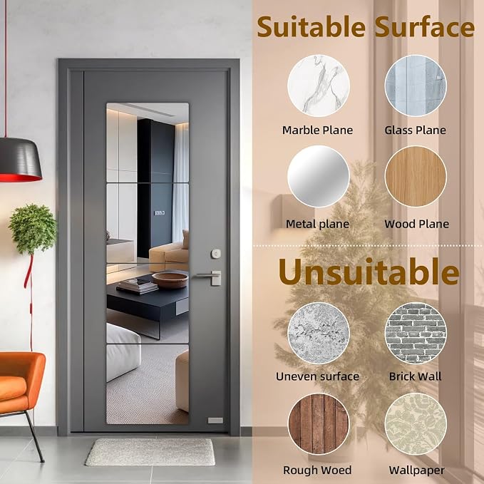 Stick on Small Mirror for Wall Decor, 4 Pack 11.7”x11.7” Acrylic Mirror Tiles, Plastic Non Glass Sticky Kids Safety Toddler Mirrors, Shatterproof Mirrors Sheet for Bedroom Closet