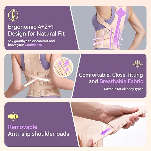 Posture Corrector for Women & Men, Adjustable Full Back Brace Support | Breathable Shoulder Straightener, Upper and Lower Back Pain Relief, Scoliosis & Hunchback Correction, Under Clothes