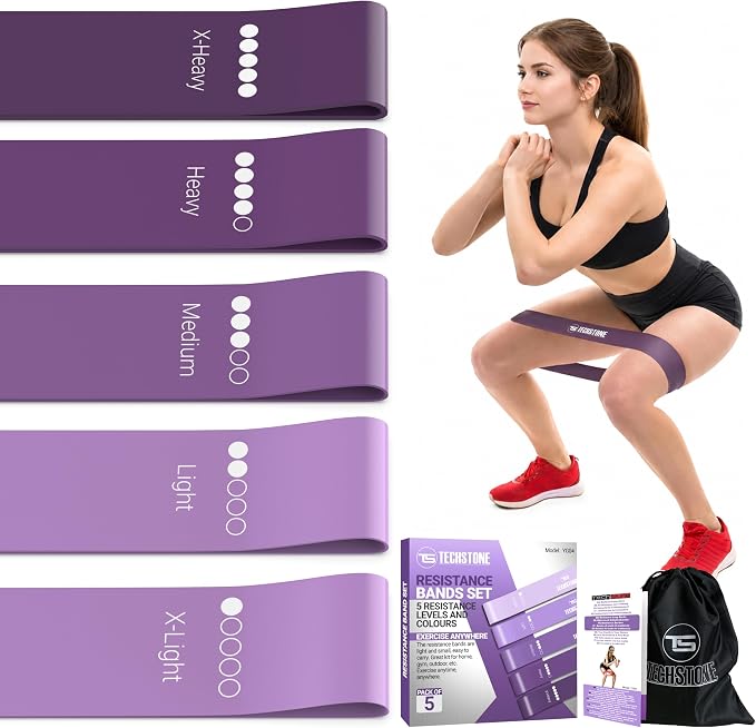 TechStone Resistance Bands Set – 5 Levels Loop Exercise Bands for Men & Women, Elastic Workout Bands for Home Gym, Training, Yoga & Fitness, Carry Bag Included