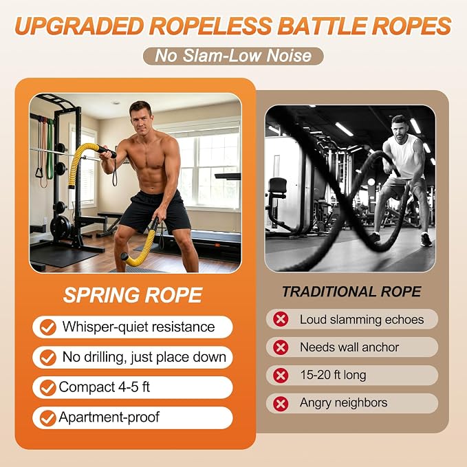 Ropeless Battle Ropes for Home Gym, Weighted Ropeless Battle Adjustable Resistance Levels Ropeless Battle for Strength Training and Full Body Exercise