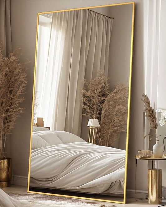 Antok Full Length Mirror, 82"x44" Floor Mirror, Floor Standing Freestanding Full Body Mirror with Stand for Bedroom, Hanging Mounted for Living Room Cloakroom, Gold