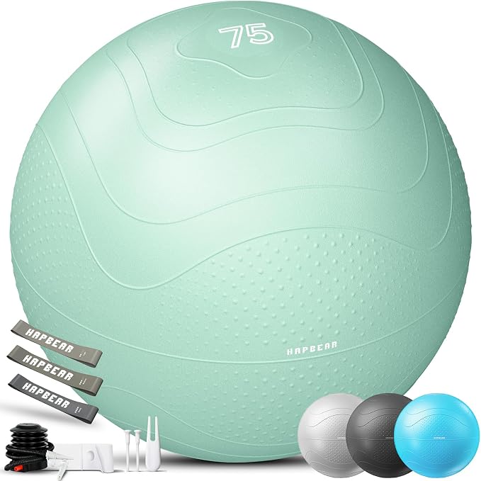 HAPBEAR Exercise Ball- Anti-Burst Slip-Resistant Yoga/Pilates Ball for Core Training & Posture Improvement, Home Gym/Rehab/Pregnancy Ball, Quick Pump & 3 Resistance Bands Included