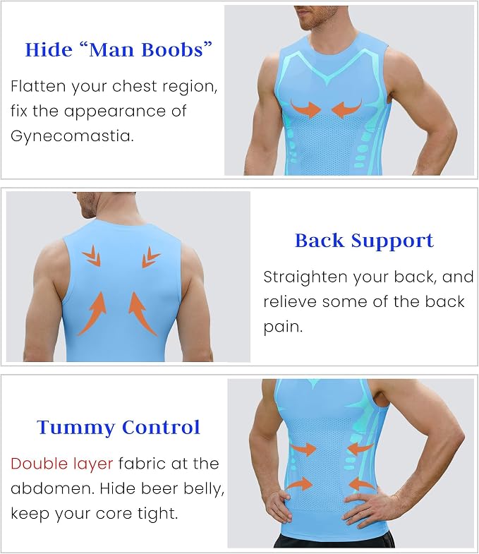 Compression Shirt Men Slimming Body Shaper Vest Crewneck Workout Tank Top | Tummy Control Undershirts, Gynecomastia Compression Shirts, Back Support, Sleeveless Muscle Shirts, Shaping Tank Top
