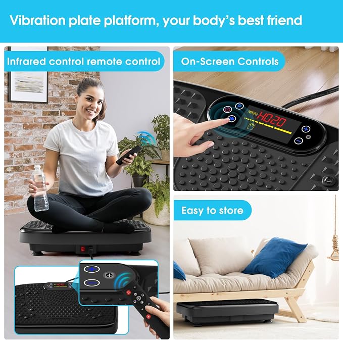 SoftGym Vibration Plate Exercise Machine for Lymphatic Drainage & Fitness | Quiet Heavy Duty 450lbs Capacity Platform, 120 Speeds Shake Machine with Resistance Bands for Home Muscle Activation