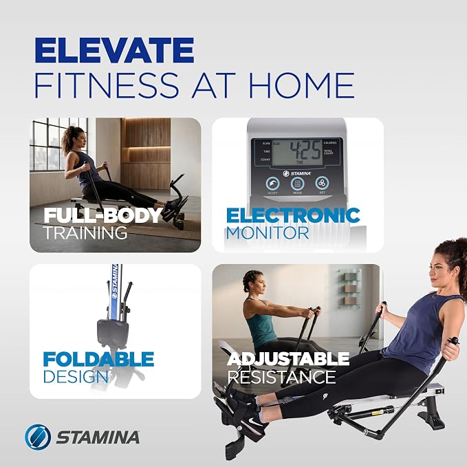 Stamina Hydraulic Rowing Machine, BodyTrac Glider with Cylinder Resistance, 250 Lbs - Home and Gym Exercise Equipment - Ideal for Fitness Training and Body Workout