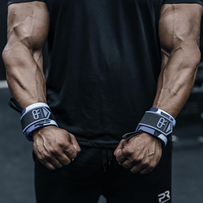 PR Personal Record Heavy Duty Premium Wrist Wraps, More Elasticity, Reinforced Stitching, Extra Wide Strap, Strong Thumb Loop, Larry Wheels Weightlifting Wraps