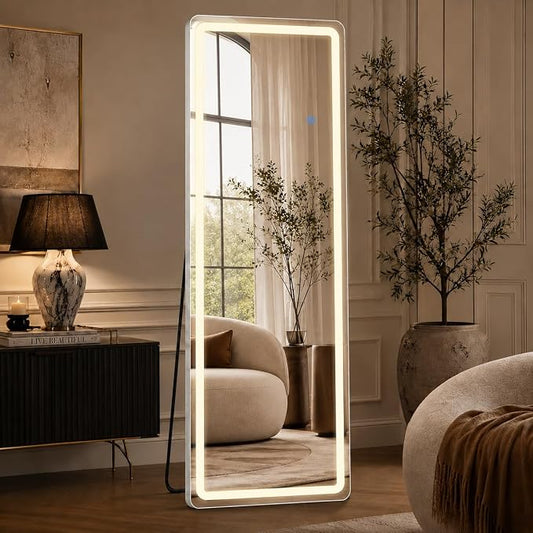 64"x21" Full Length Mirror with LED Lights, Mirrors with Dimming & 3 Color, Full Body Mirrors with Aluminum Alloy Thin Frame for Bedroom, Dressing Room