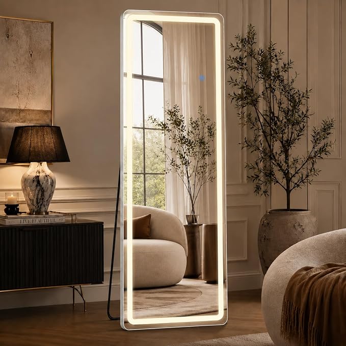 64"x21" Full Length Mirror with LED Lights, Mirrors with Dimming & 3 Color, Full Body Mirrors with Aluminum Alloy Thin Frame for Bedroom, Dressing Room