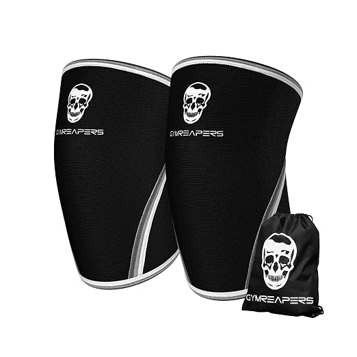 Gymreapers Knee Sleeves (1 Pair) with Gym Bag - IPF Approved - Support Compression Brace for Squats, Fitness, Weightlifting, Cross Training, Powerlifting - 7MM Neoprene Sleeves - For Men & Women (Black/White, XX-Large)