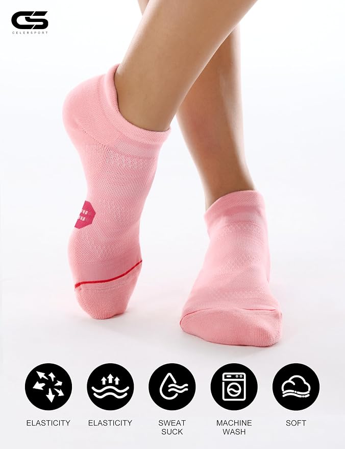 CS CELERSPORT 6 Pack Women's Ankle Running Socks Cushioned Low Cut Tab Athletic Socks