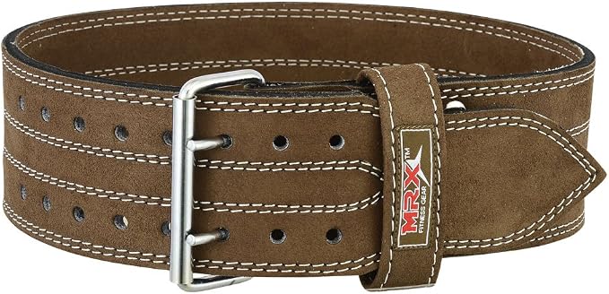MRX Powerlifting Leather Belt 4" Wide 10mm Thickness Training Fitness Back Support Bodybuilding Belts with Steel 2 Prong Buckle