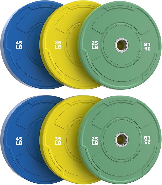 Sportsroyals 2-Inch Olympic Bumper Plates, Color Virgin Rubber Weight Plates Set for Strength Training, Durable Low Bounce Barbell Plates for Home Gym, 5-350LB