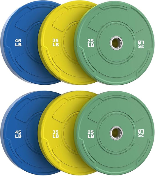 Sportsroyals 2-Inch Olympic Bumper Plates, Color Virgin Rubber Weight Plates Set for Strength Training, Durable Low Bounce Barbell Plates for Home Gym, 5-350LB