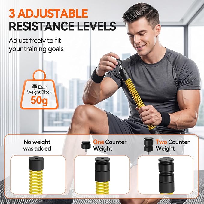 Ropeless Battle Ropes for Home Gym, 3 Adjustable Resistance, Heavy Duty Cordless Battle Ropes for HIIT, Full Body Workout, Men & Women, Yellow