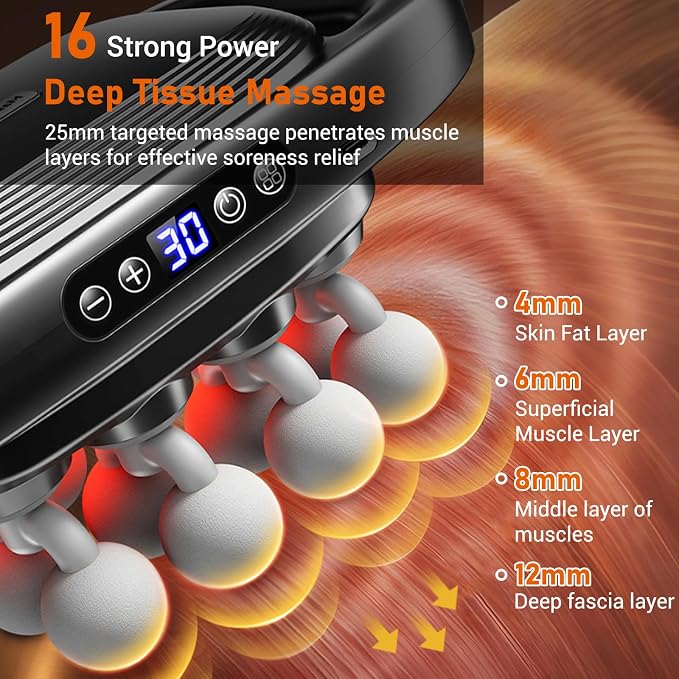 Gurui 16-Head Massage Gun Set for Deep Tissue Massage | Neck Massager, Back Shoulder Leg Massage, Multiple Attachments, Cordless Design, Adjustable Intensity, Full Body Use