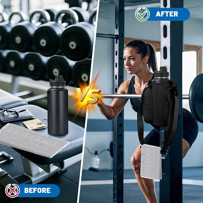 Magnetic Gym Bag Water Bottle Holder with Phone Pockets Shoulder Strap for Men Women