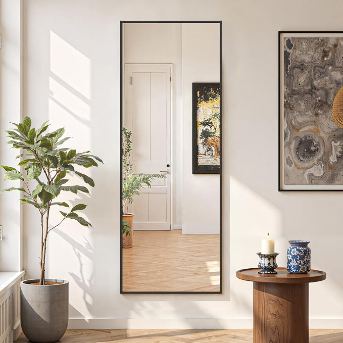Mirror Full Length 56"x15", Rectangle Full Body Floor Mirrors with Stand | Shatterproof Glass, Aluminum Alloy Frame, Free Standing, Wall Mounted or Leaning for Bedroom Living Room Entryway